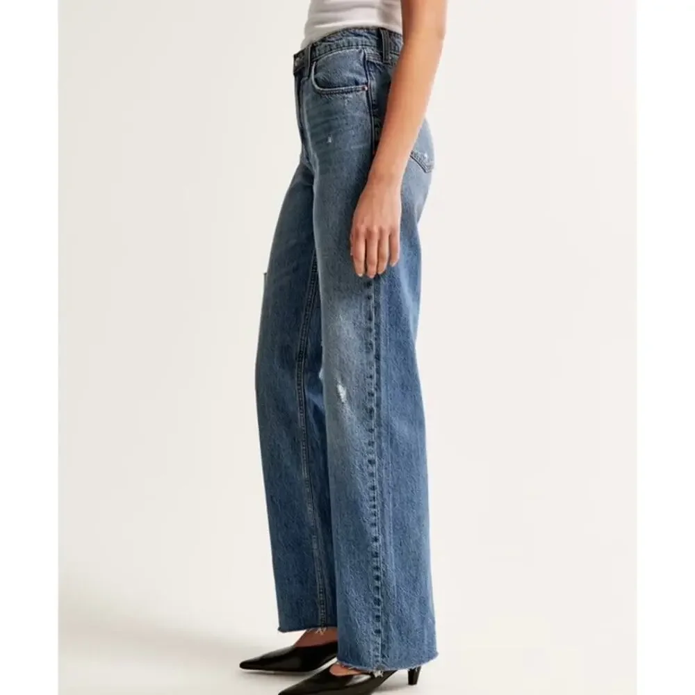 ABERCROMBIE The Loose High Rise Curve Love Jeans Slashed 25 Short - Picture 3 of 13